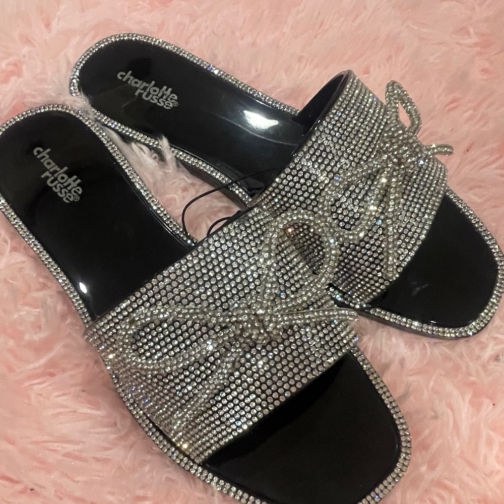 Never worn, glitzy sandals with bow